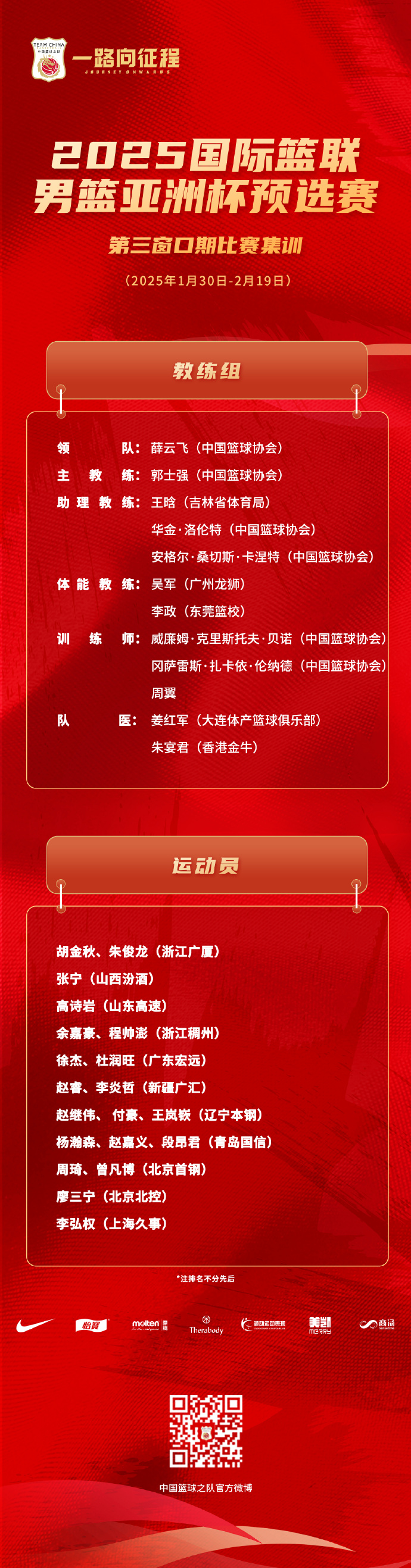 直播吧：中國男籃大名單預計裁掉5人