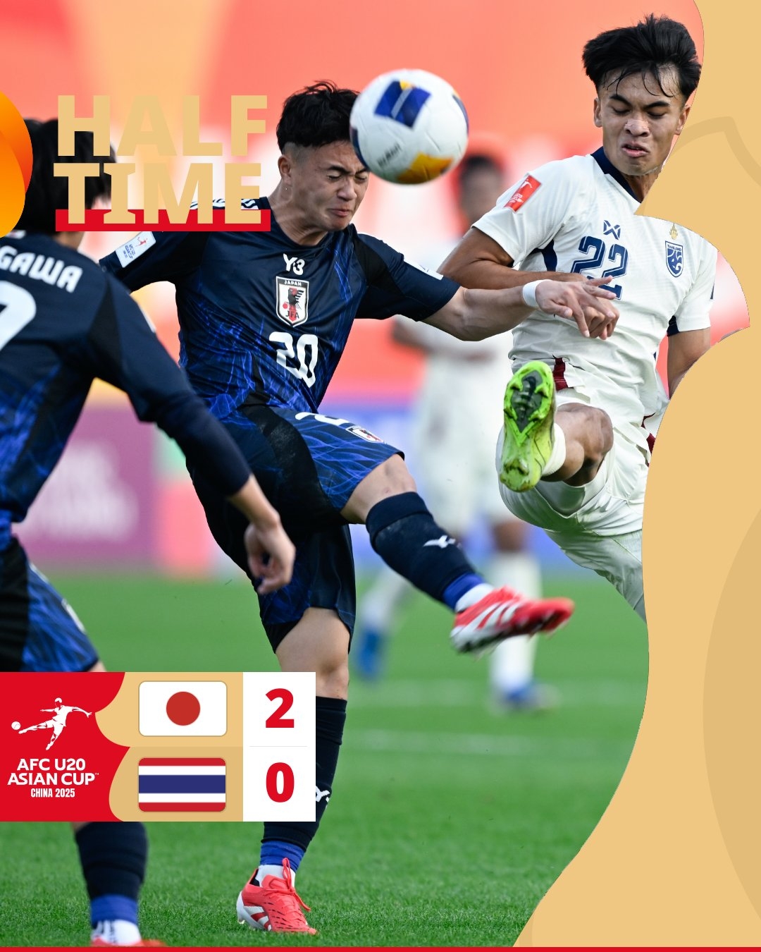 半場-日本U20 2-0領先泰國U20，石井久繼破門+中柱 泰國0射正